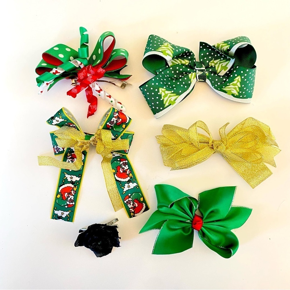 Little Girl’s 4” Holiday Christmas Hair Bows Bundle - Lot of 6